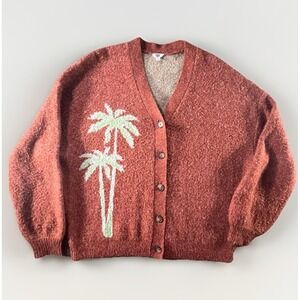 Ascot & Hart‎ Palm Tree Cardigan XL Rust Boucle Knit Oversized Cozy Sweater